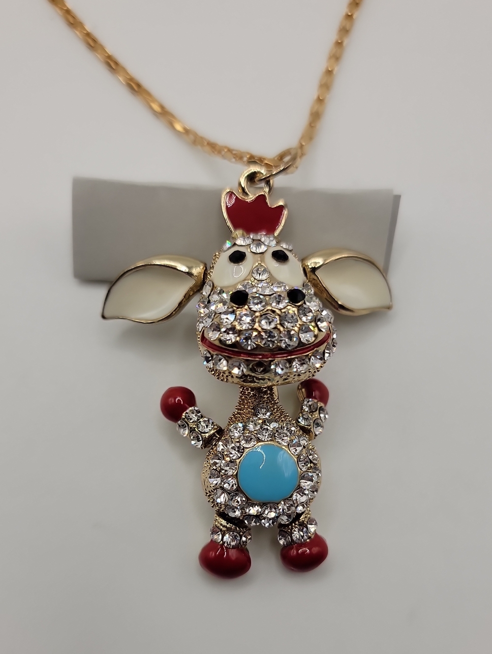 Betsey Johnson Gold-tone Red, Turquoise & Cream Cow Charm Necklace 28" Chaini - Picture 2 of 6